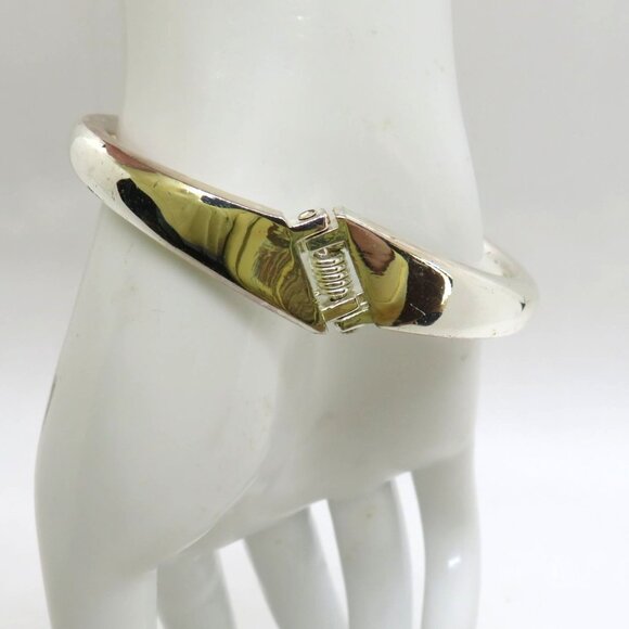 Foldover Bracelet Silver Tone Rhinestone Knot Bangle Hinged Closure - Picture 4 of 13